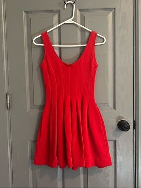 Bernshaw Red Sleeveless Fit-and-Flare Mini Dress 90s Vintage Party Evening